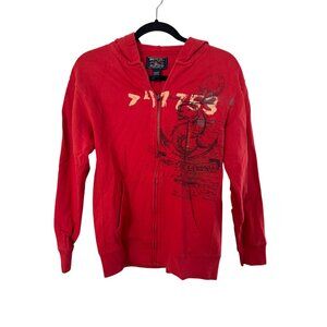 American Living Red Full-Zip Hoodie Jacket L (16-18) 100% Cotton Anchor Graphic